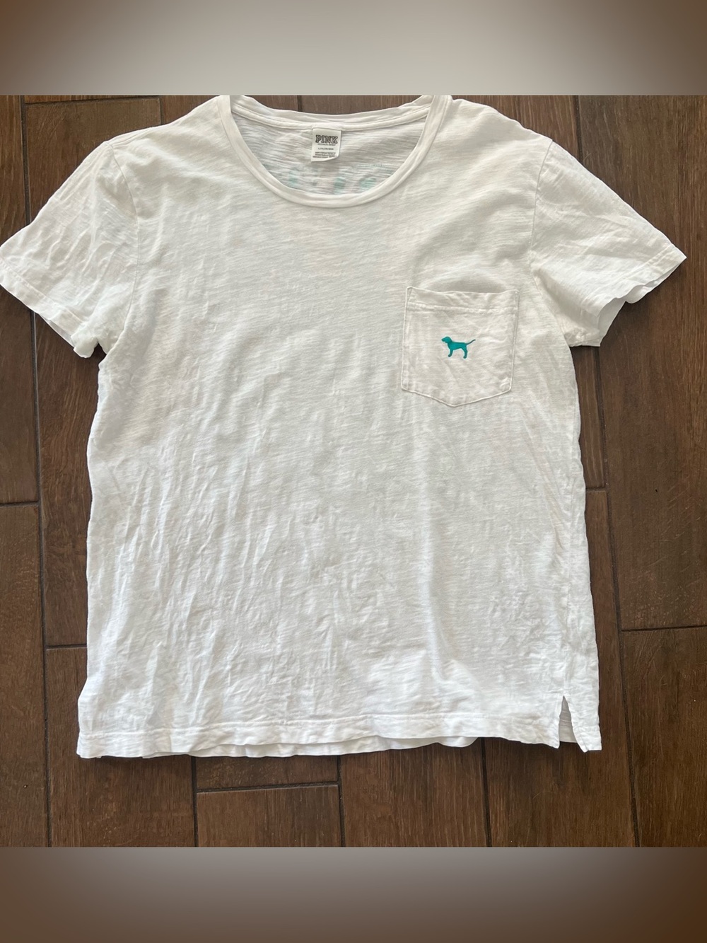 Victoria's Secret PINK White Dog Pocket T Shirt size L